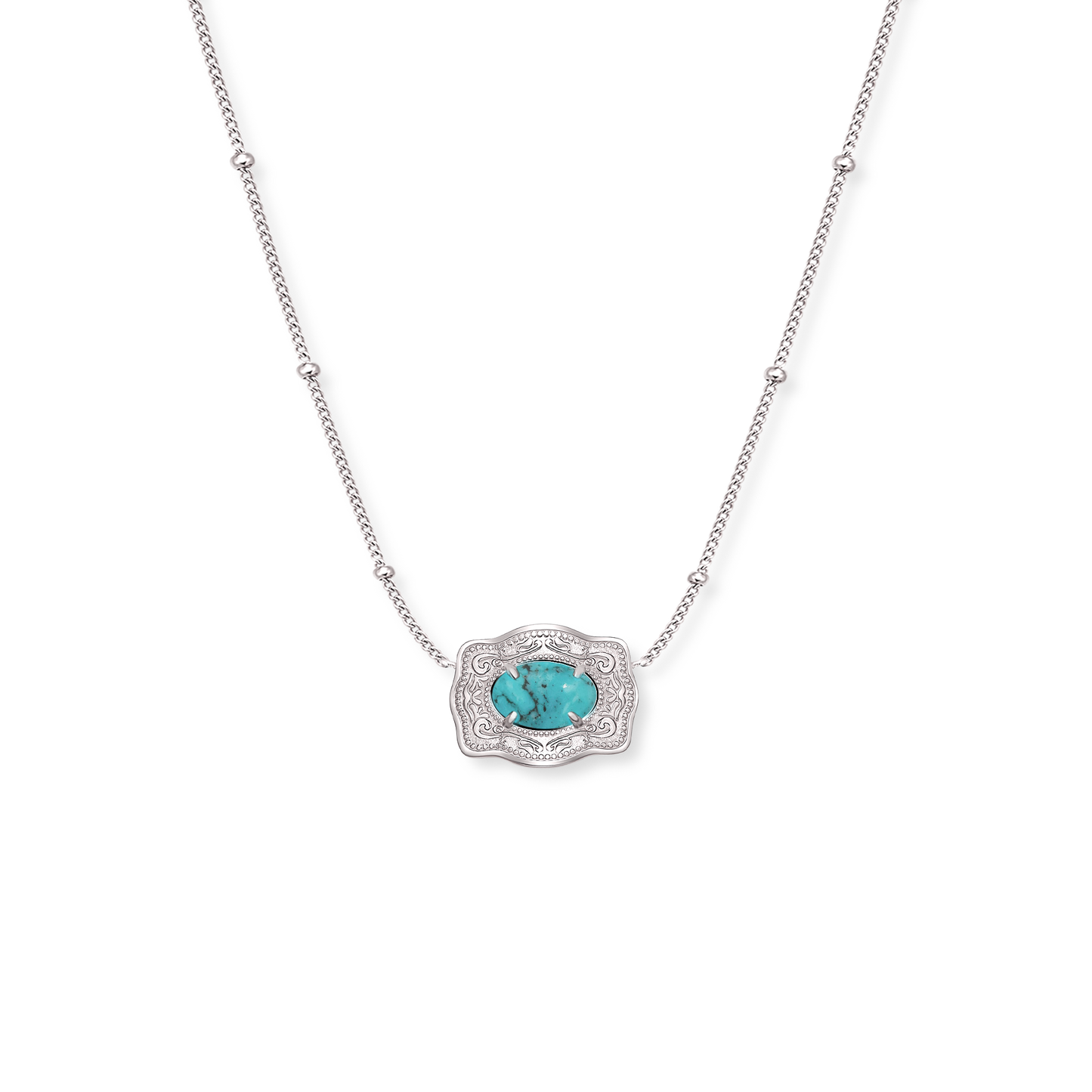 Oasis ultra mini silver belt buckle necklace with turquoise stone - SpurWest western jewelry