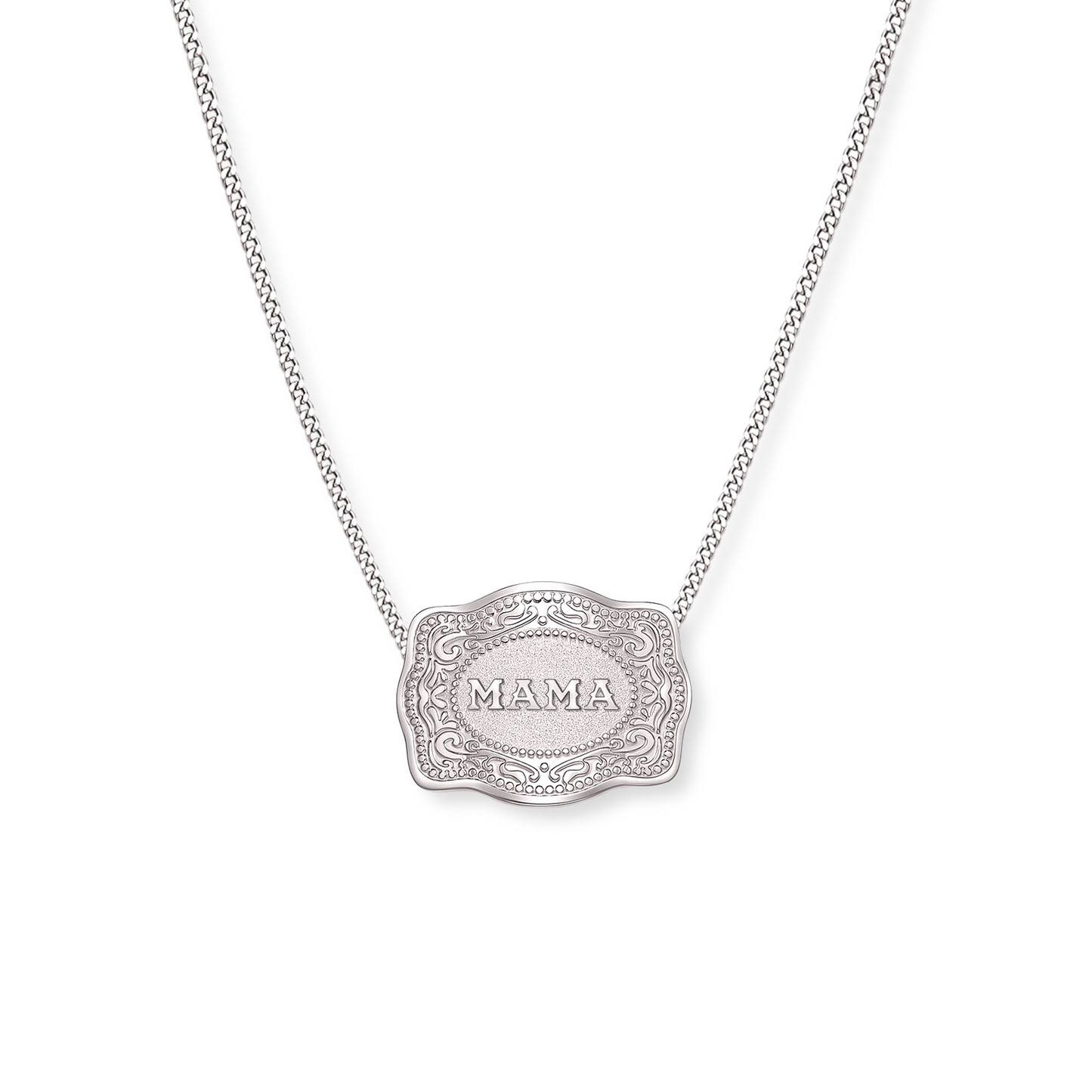 Mama Mini Belt Buckle Necklace - Silver