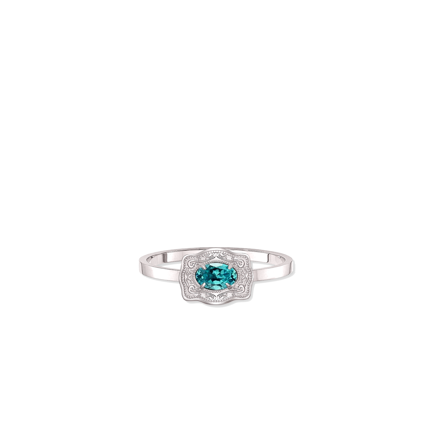 Ultra Mini Belt Buckle Birthstone Ring - Silver