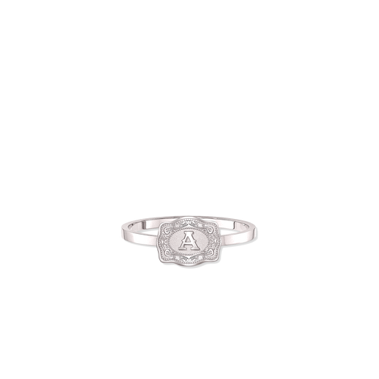 SpurWest Ultra Mini Belt Buckle Ring (Initial) - Silver