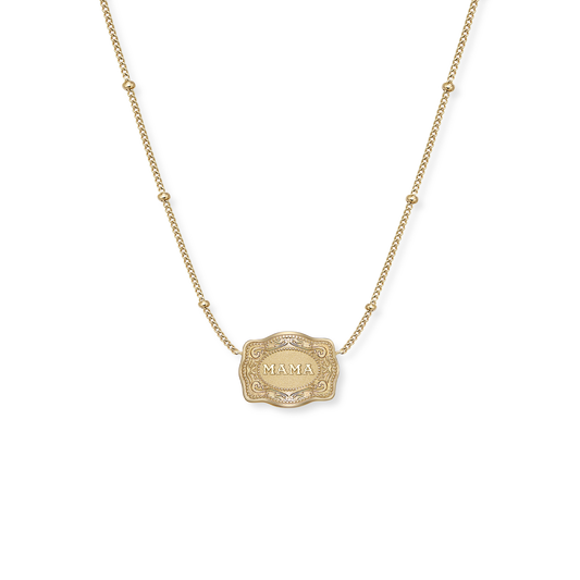 Ultra Mini Belt Buckle Necklace (Mama) - Gold