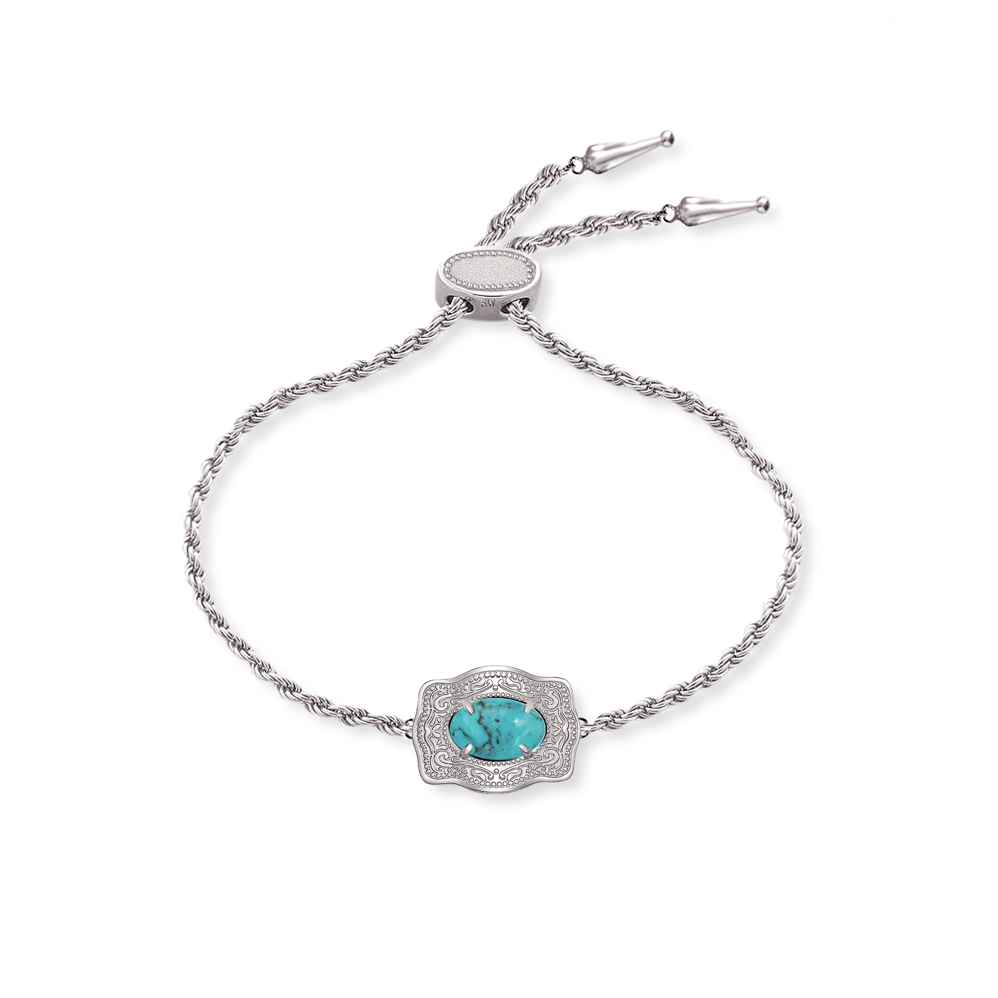 Oasis ultra mini silver belt buckle bracelet with turquoise stone - SpurWest western jewelry