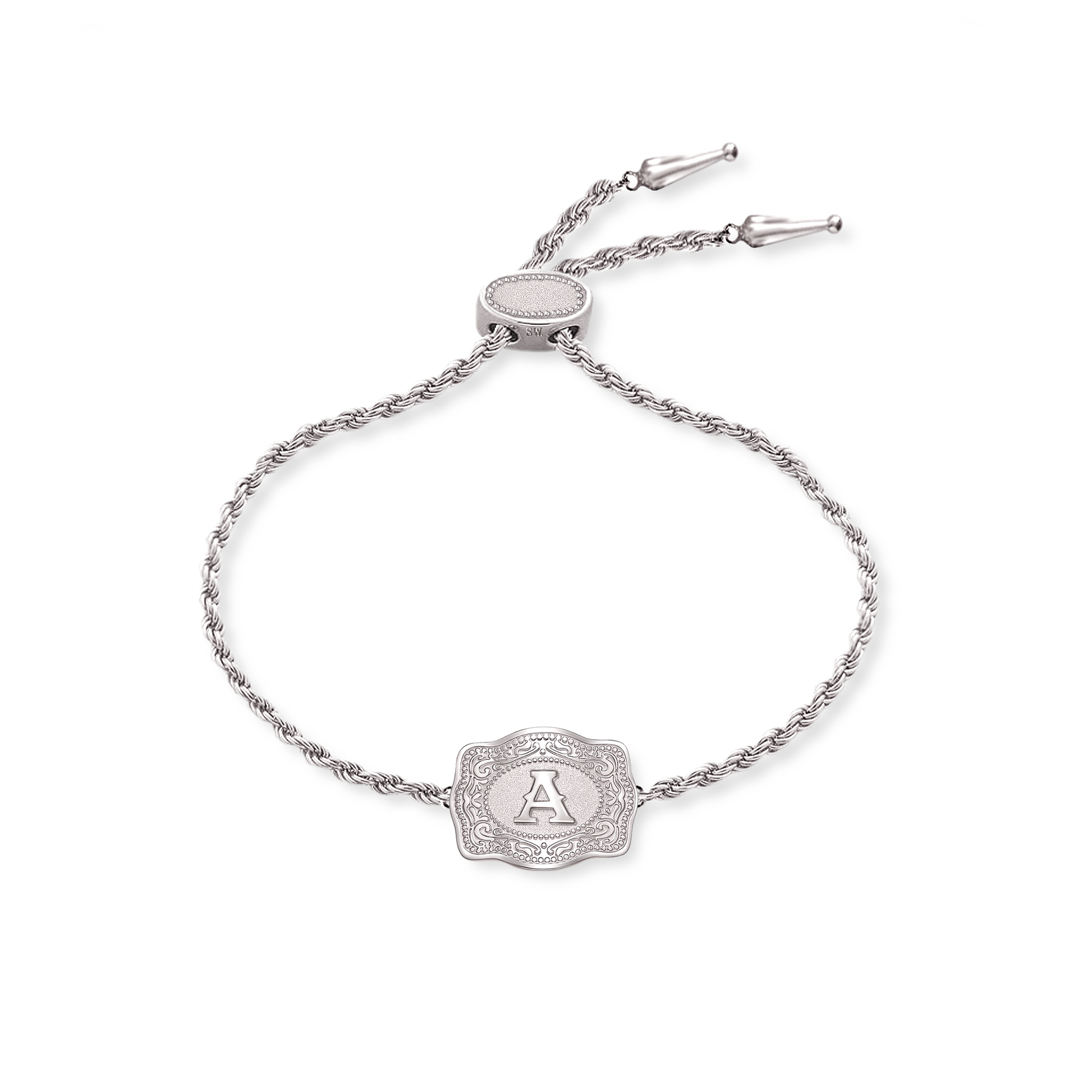 Ultra mini silver belt buckle bracelet with initial A - SpurWest western jewelry