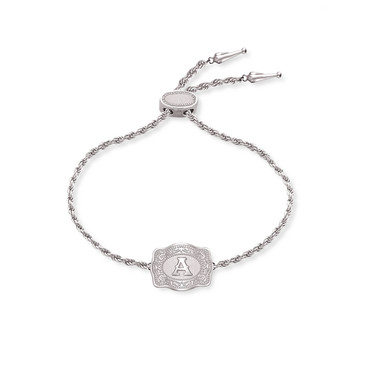 Ultra mini silver belt buckle bracelet with initial A - SpurWest western jewelry