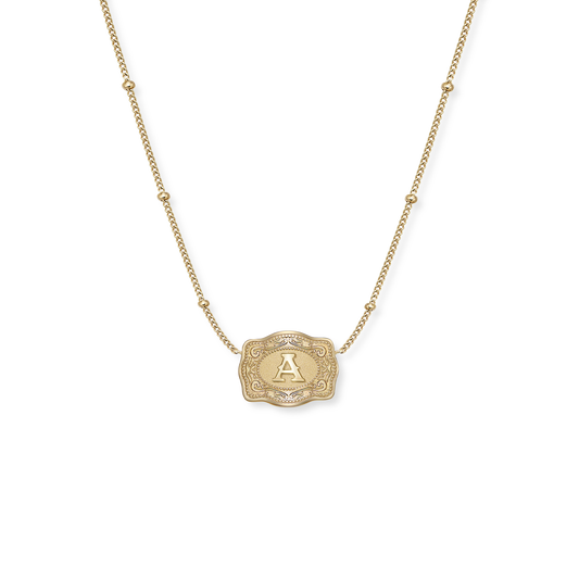SpurWest Ultra Mini Belt Buckle Necklace (Initial) - Gold