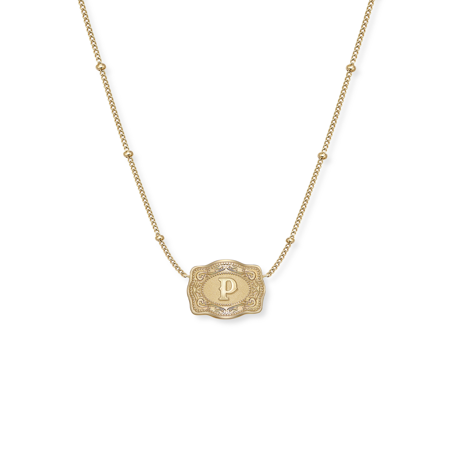 SpurWest Ultra Mini Belt Buckle Necklace (Initial) - Gold