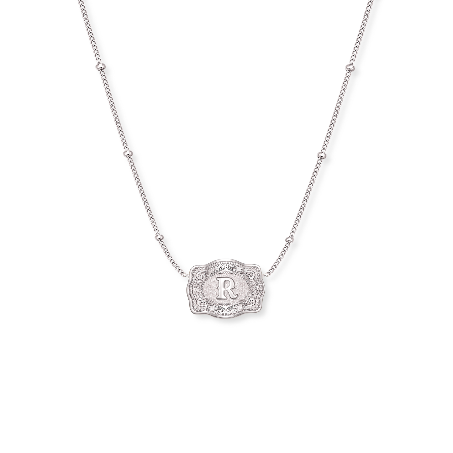 SpurWest Ultra Mini Belt Buckle Necklace (Initial) - Silver