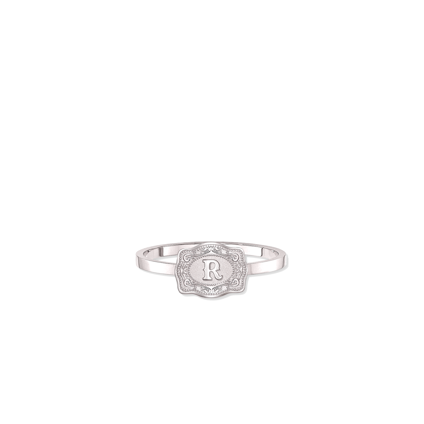 SpurWest Ultra Mini Belt Buckle Ring (Initial) - Silver