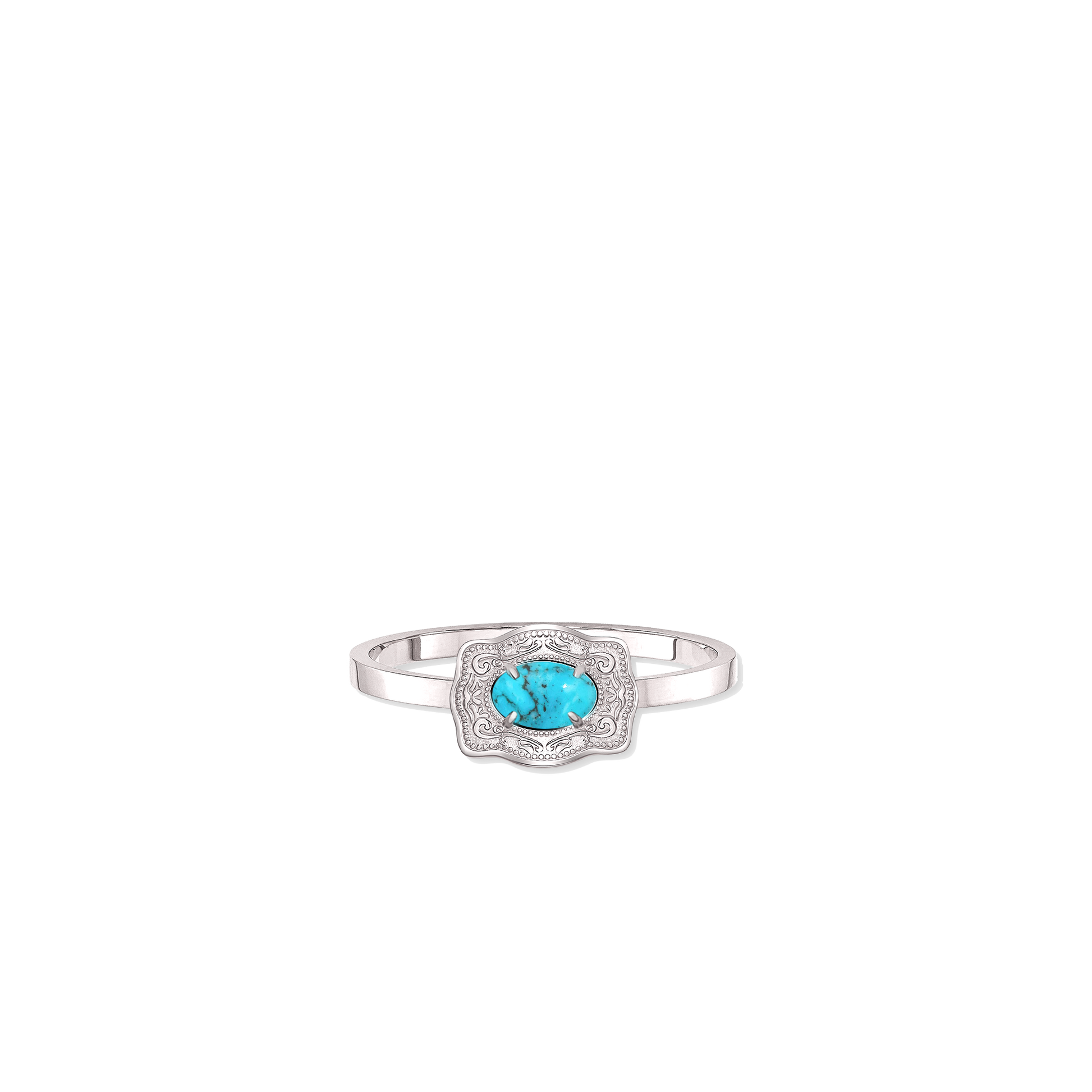 Oasis ultra mini silver belt buckle ring with turquoise stone - SpurWest western jewelry