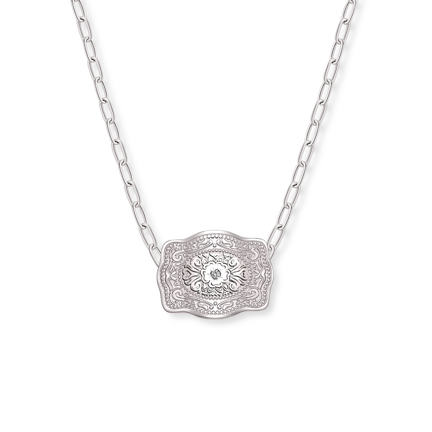 Amelia Rose mini silver belt buckle necklace with paperclip chain - SpurWest western jewelry