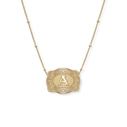SpurWest Initial Mini Belt Buckle Necklace - Gold