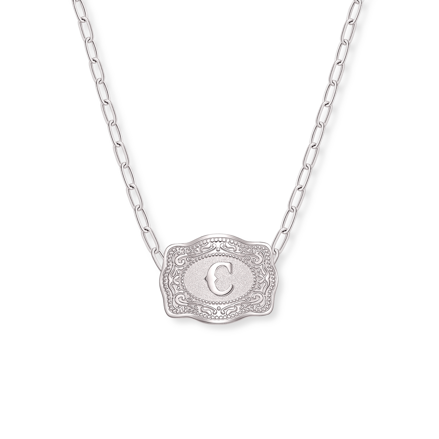 SpurWest Initial Mini Belt Buckle Necklace - Silver