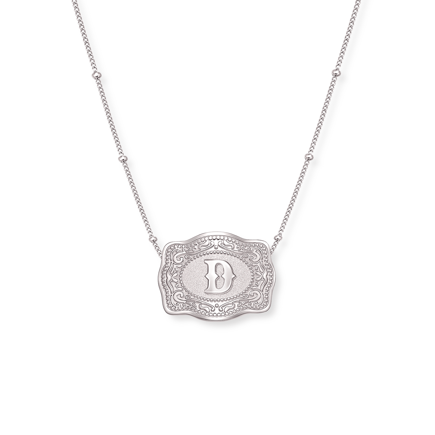 SpurWest Initial Mini Belt Buckle Necklace - Silver