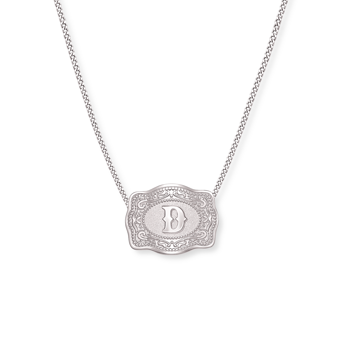 SpurWest Initial Mini Belt Buckle Necklace - Silver