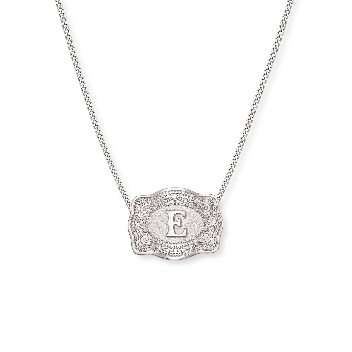 SpurWest Initial Mini Belt Buckle Necklace - Silver