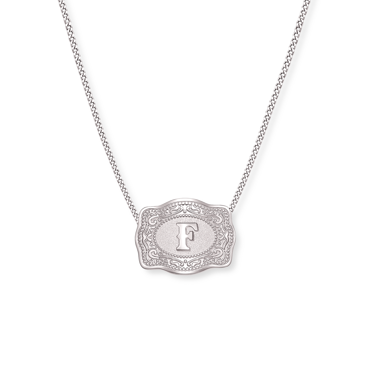 SpurWest Initial Mini Belt Buckle Necklace - Silver