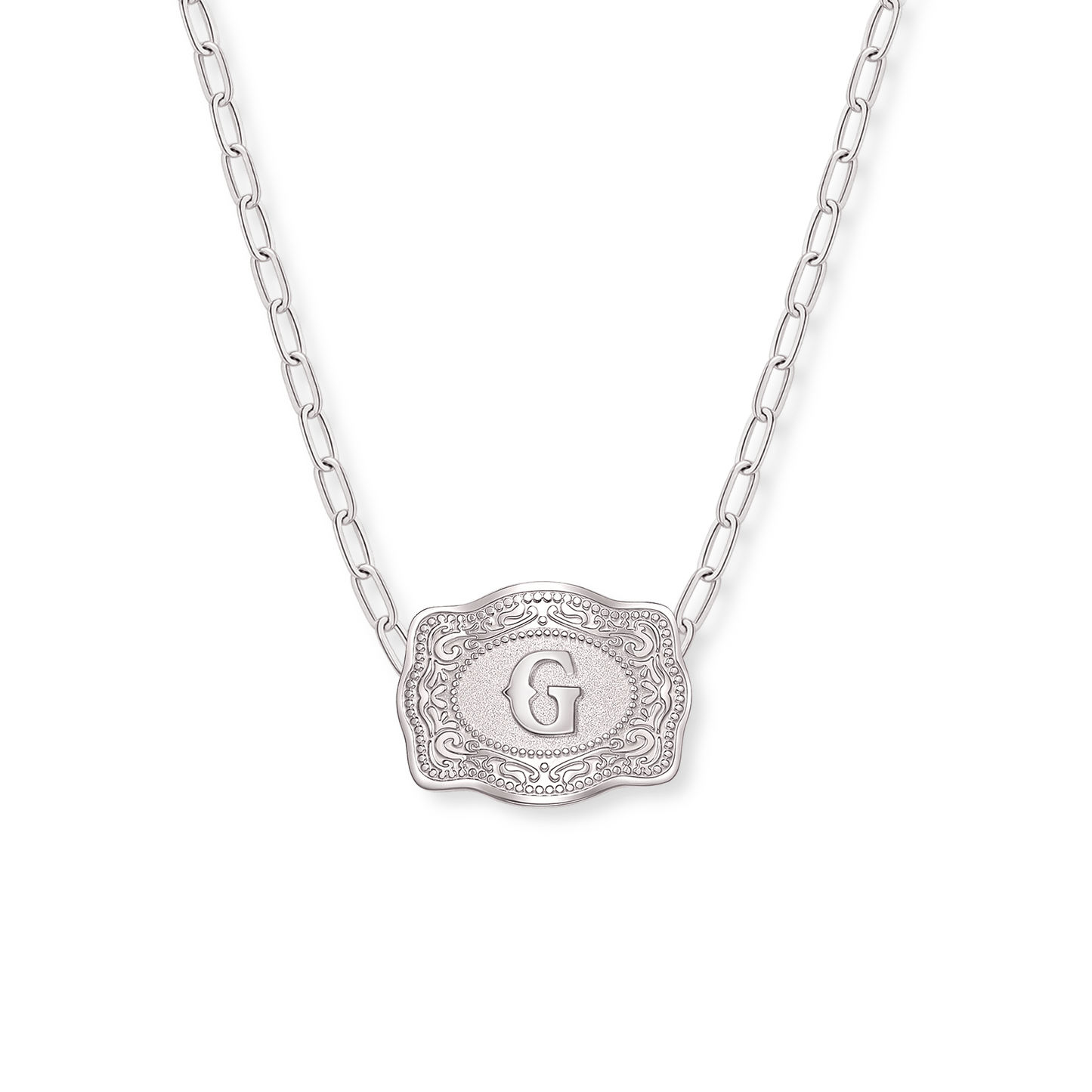 SpurWest Initial Mini Belt Buckle Necklace - Silver