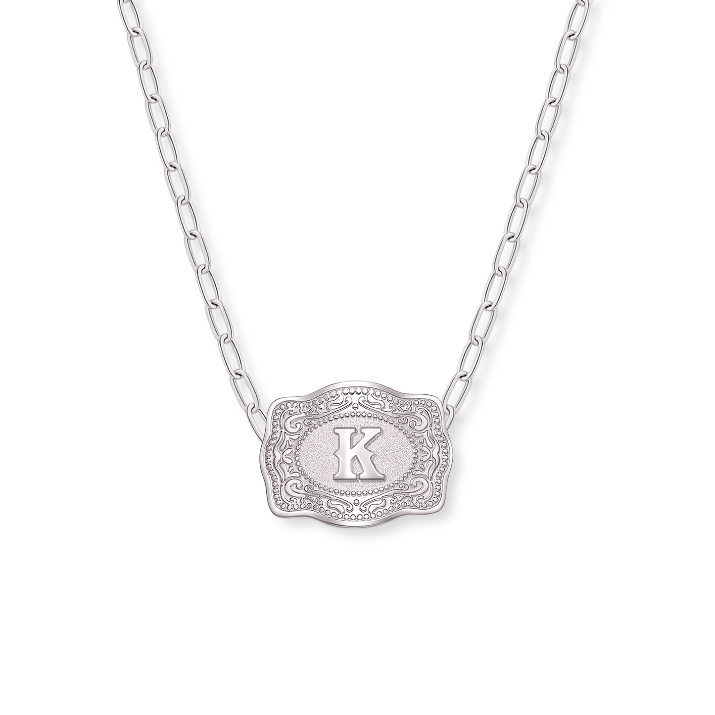 SpurWest Initial Mini Belt Buckle Necklace - Silver