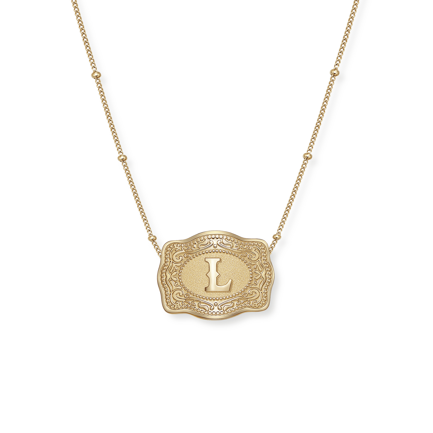 SpurWest Initial Mini Belt Buckle Necklace - Gold