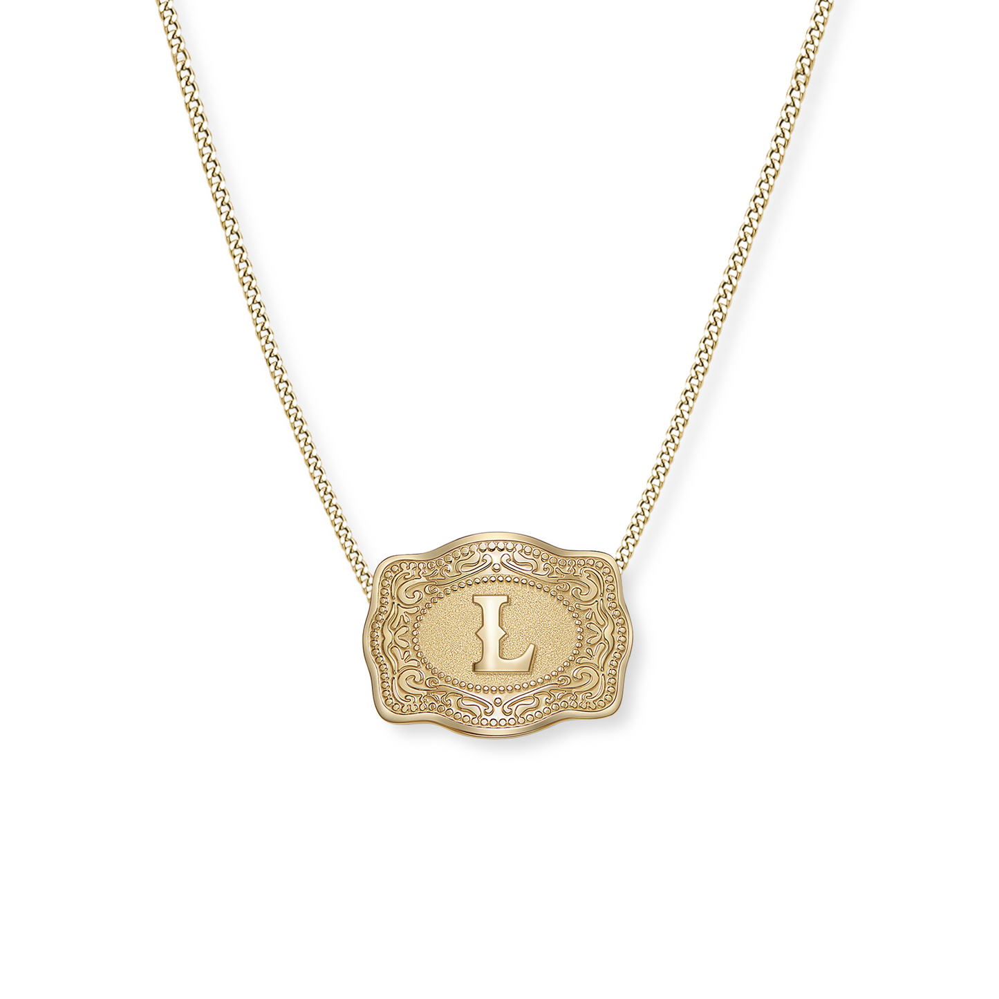 SpurWest Initial Mini Belt Buckle Necklace - Gold