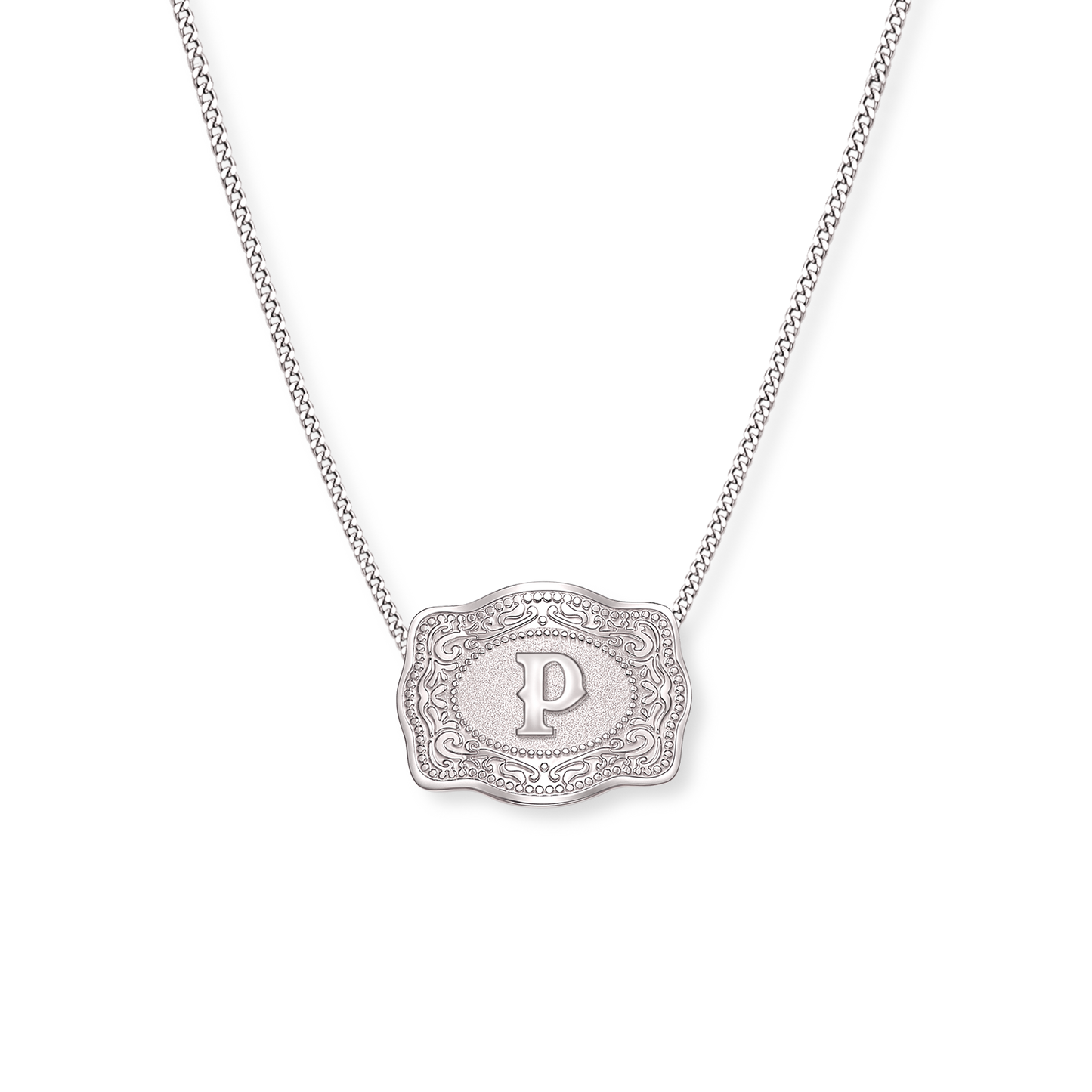 SpurWest Initial Mini Belt Buckle Necklace - Silver