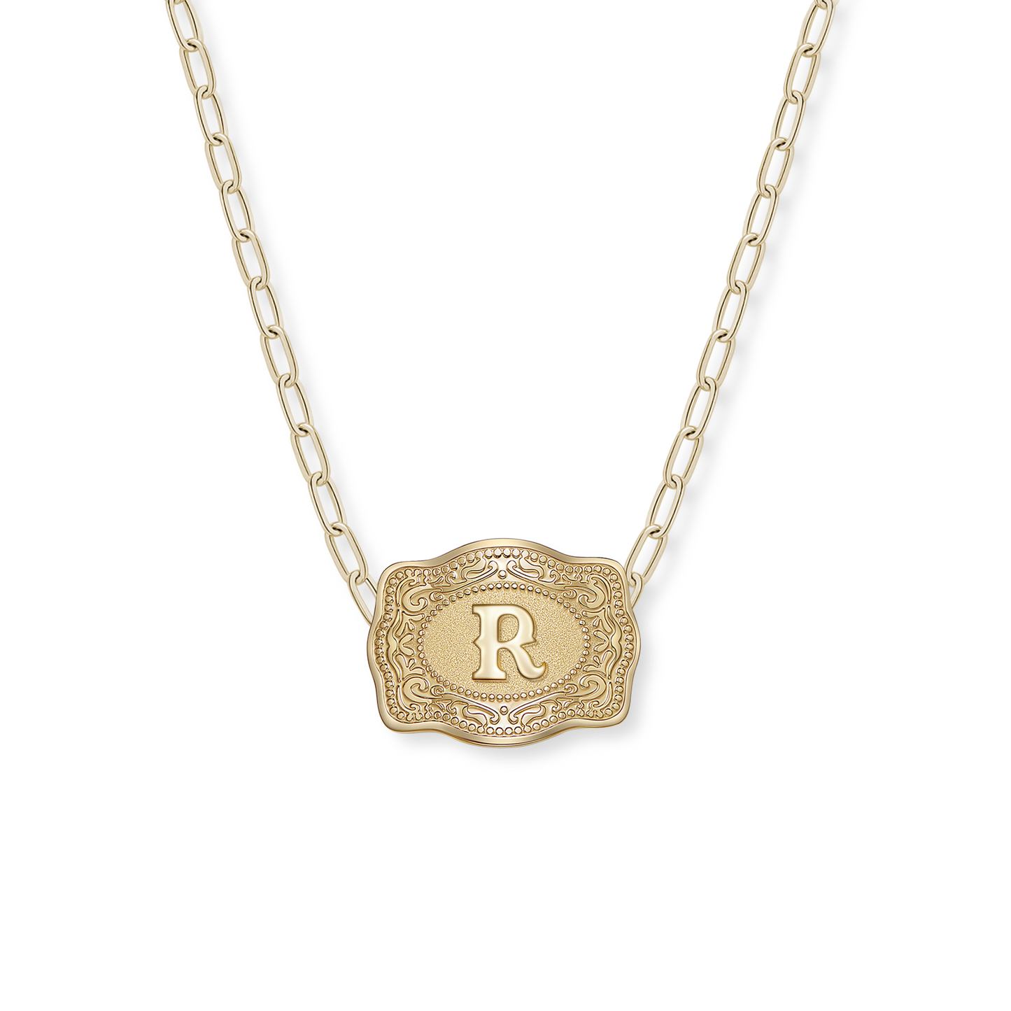 SpurWest Initial Mini Belt Buckle Necklace - Gold