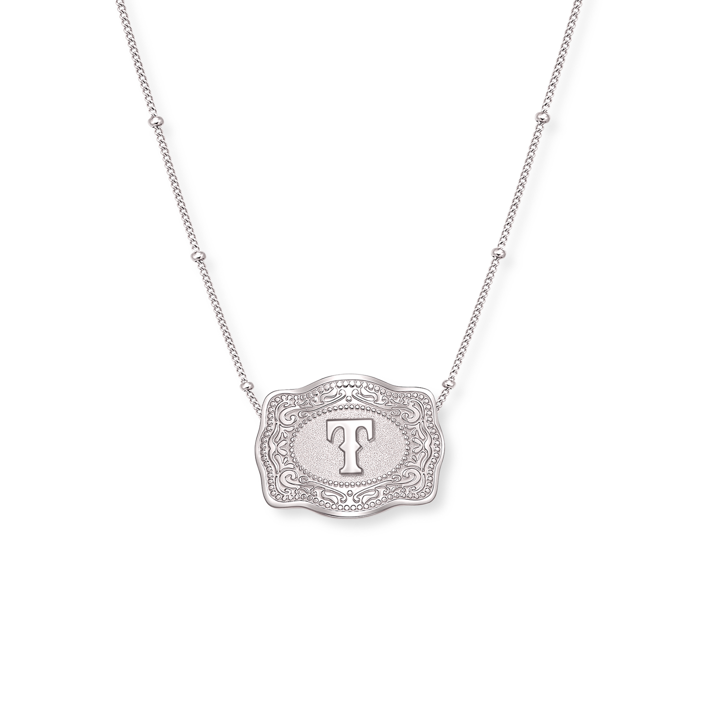 SpurWest Initial Mini Belt Buckle Necklace - Silver