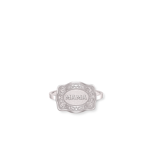 Mama mini silver belt buckle ring adjustable - SpurWest western jewelry
