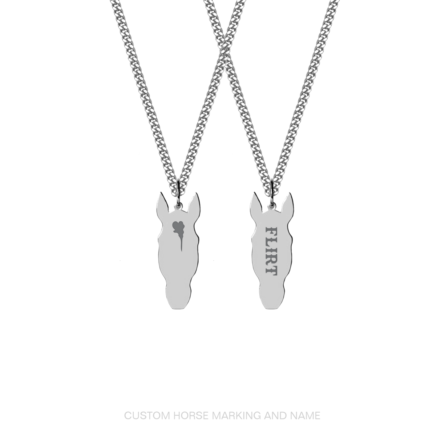 Horse necklace engraving options and customization examples - SpurWest western jewelry