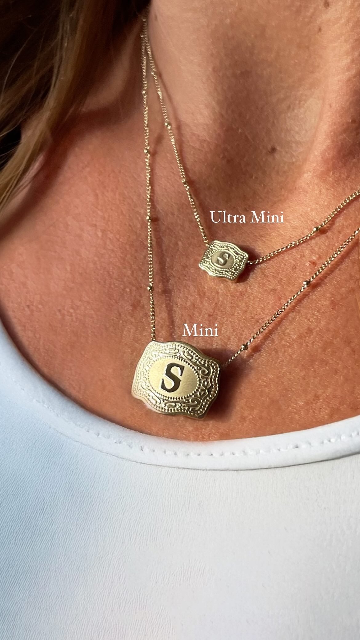 SpurWest Initial Mini Belt Buckle Necklace - Gold