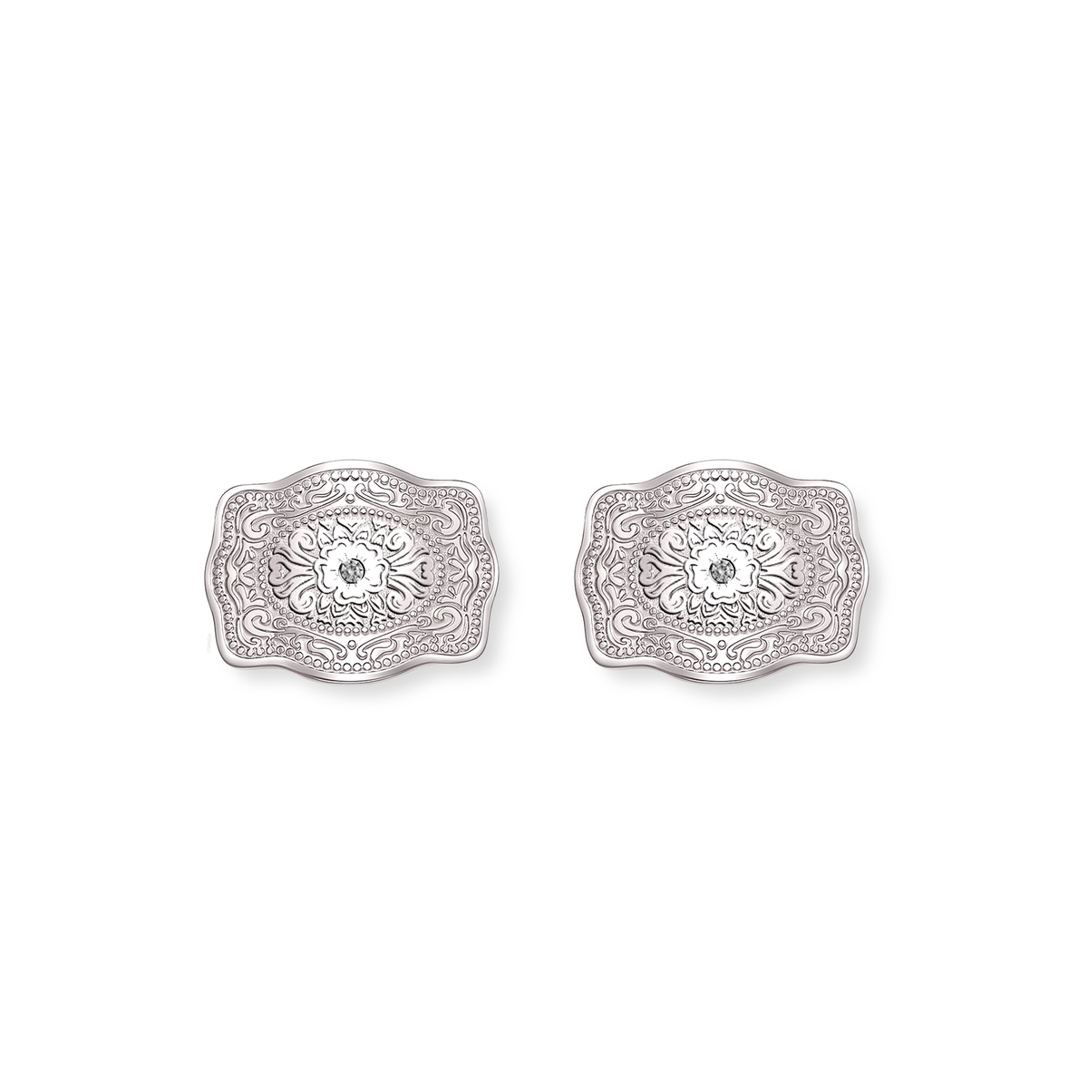 Amelia Rose Mini Belt Buckle Earrings - Silver