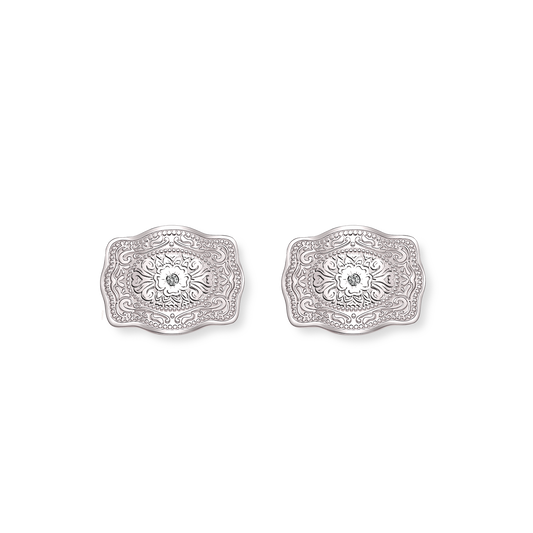Amelia Rose Mini Belt Buckle Earrings - Silver