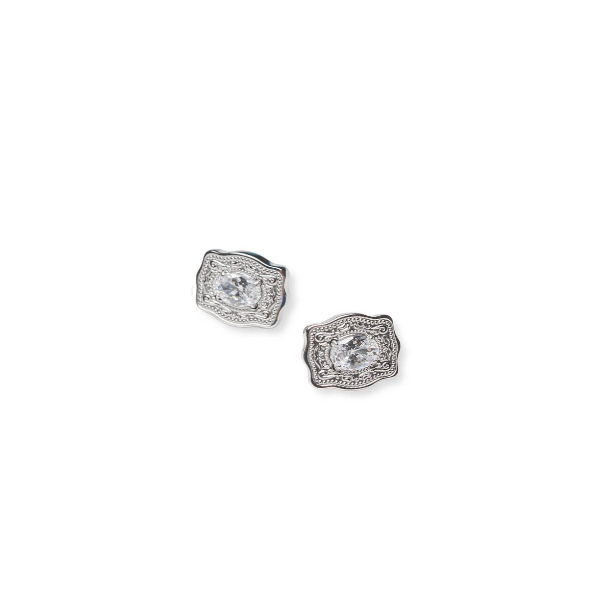 Ultra Mini Belt Buckle Earrings - Silver