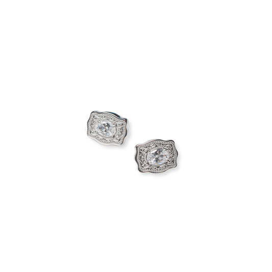 Ultra Mini Belt Buckle Earrings - Silver
