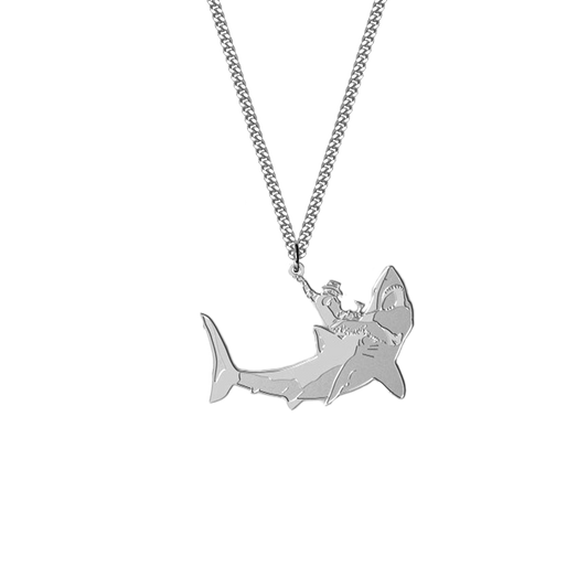 Shark Wrangler silver necklace with curb chain - SpurWest unique statement jewelry