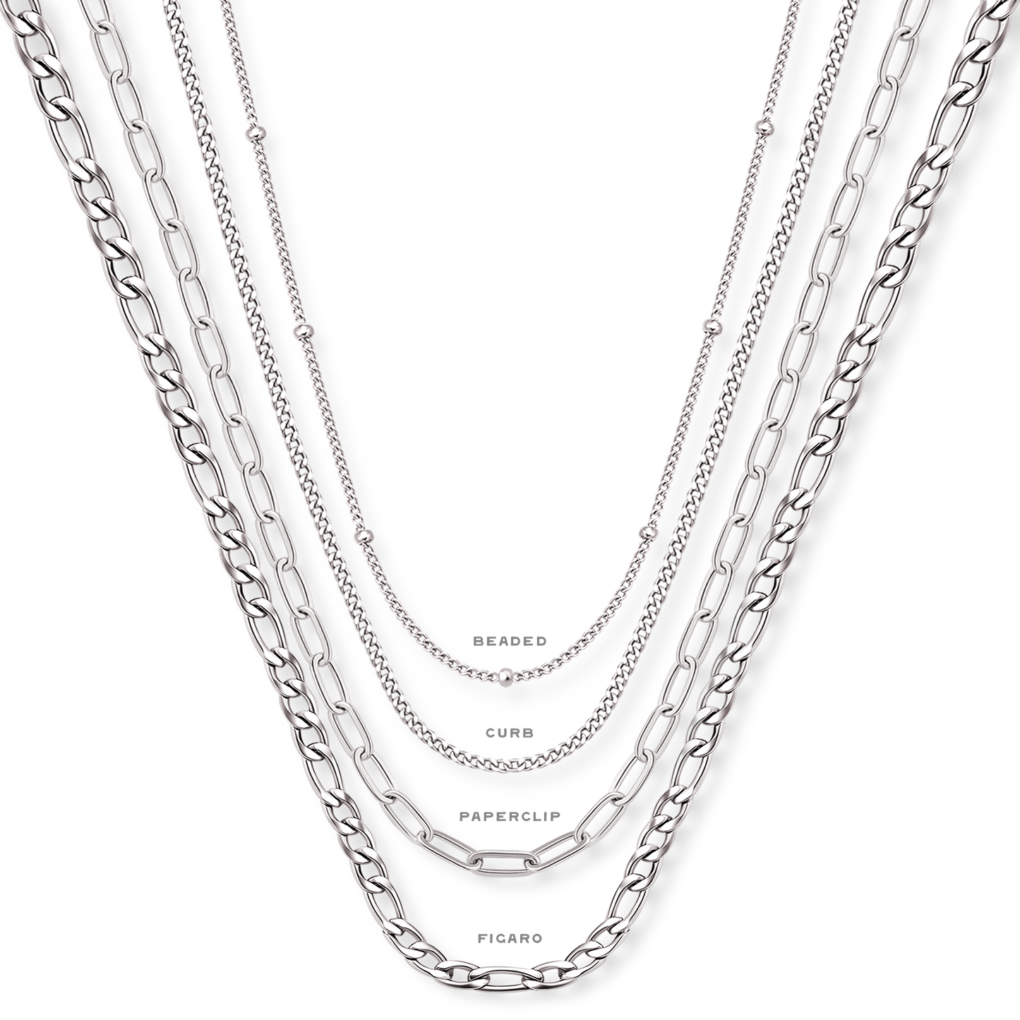 Silver chain options for mama belt buckle necklace - beaded, curb, paperclip, figaro styles