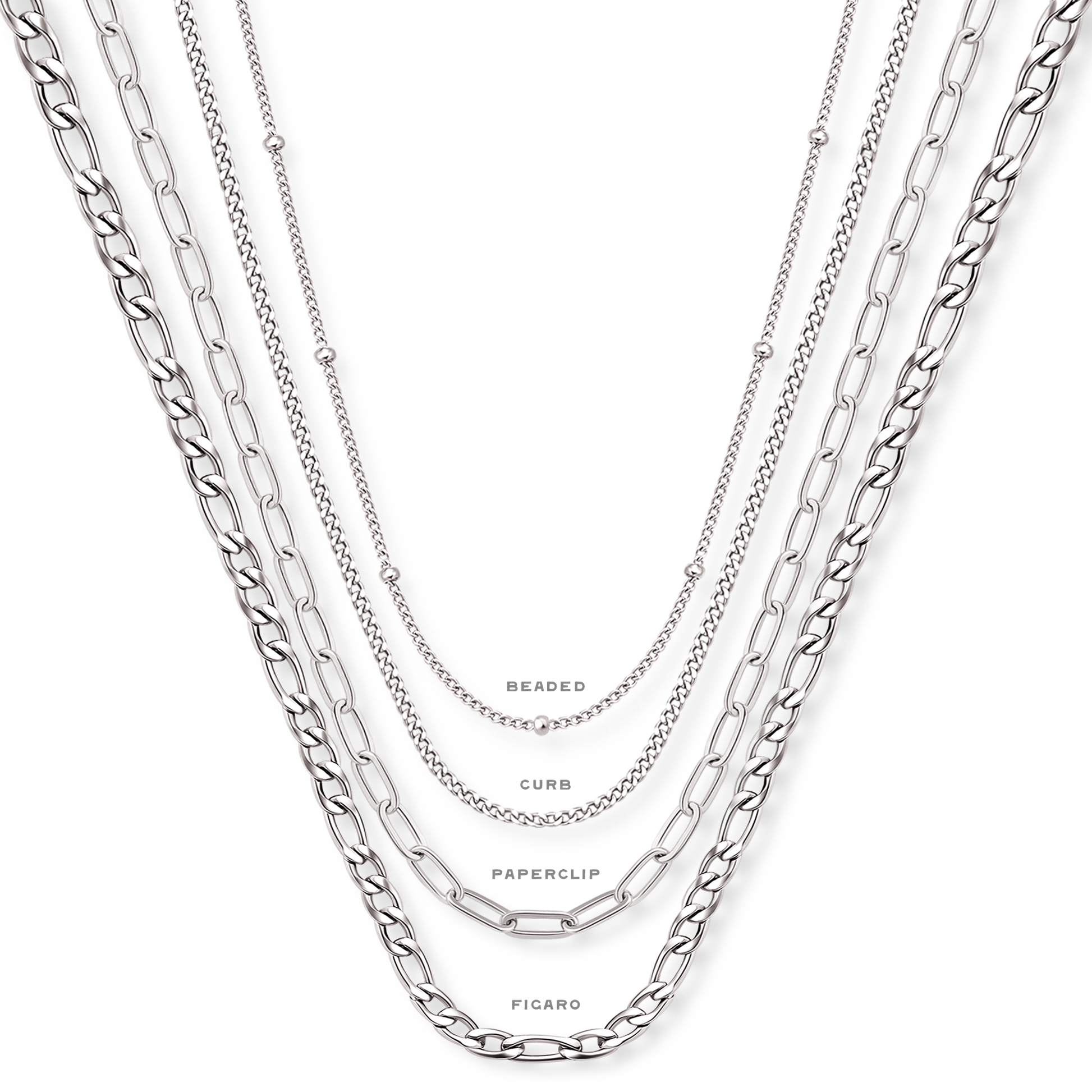 Silver chain options for mama belt buckle necklace - beaded, curb, paperclip, figaro styles