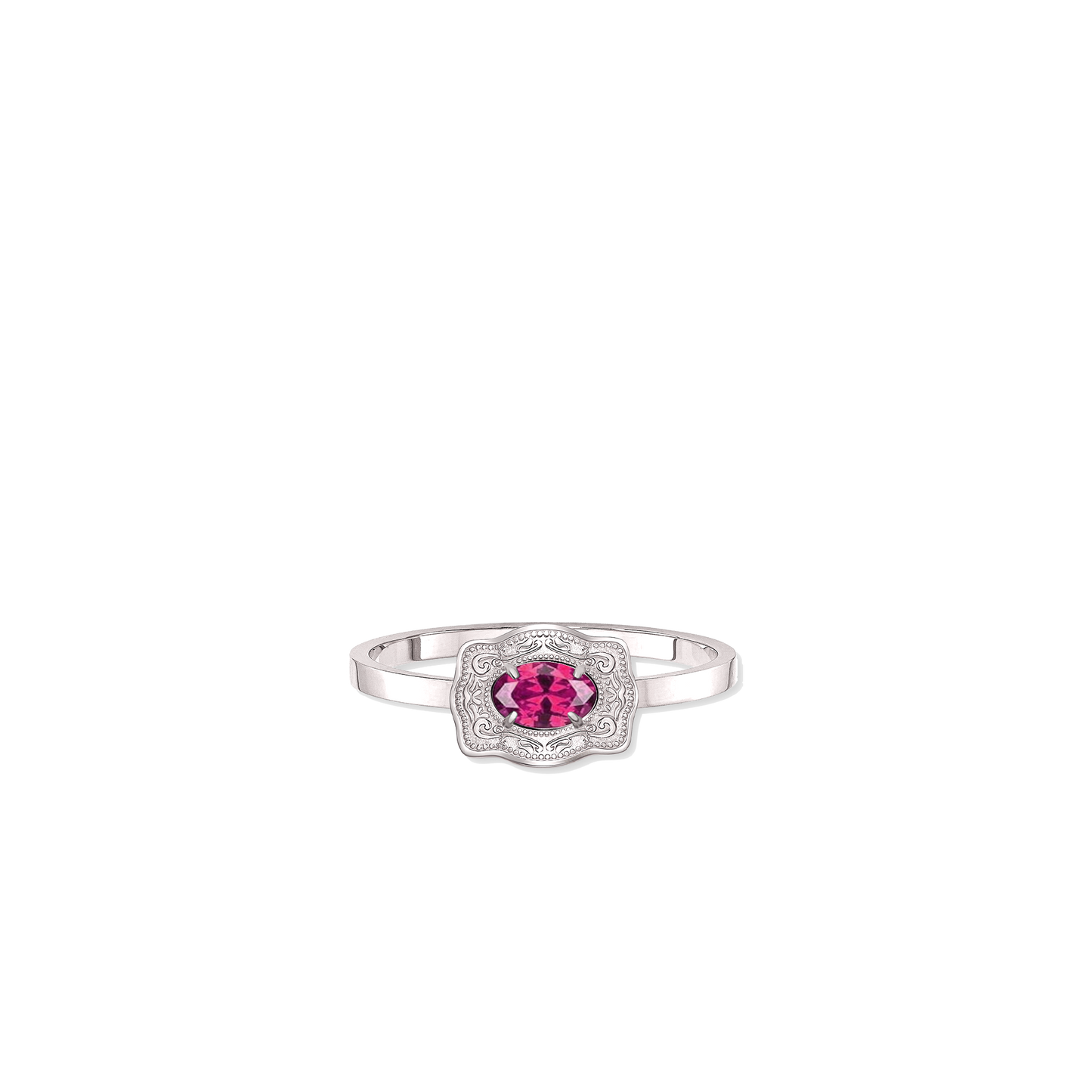 Ultra Mini Belt Buckle Birthstone Ring - Silver