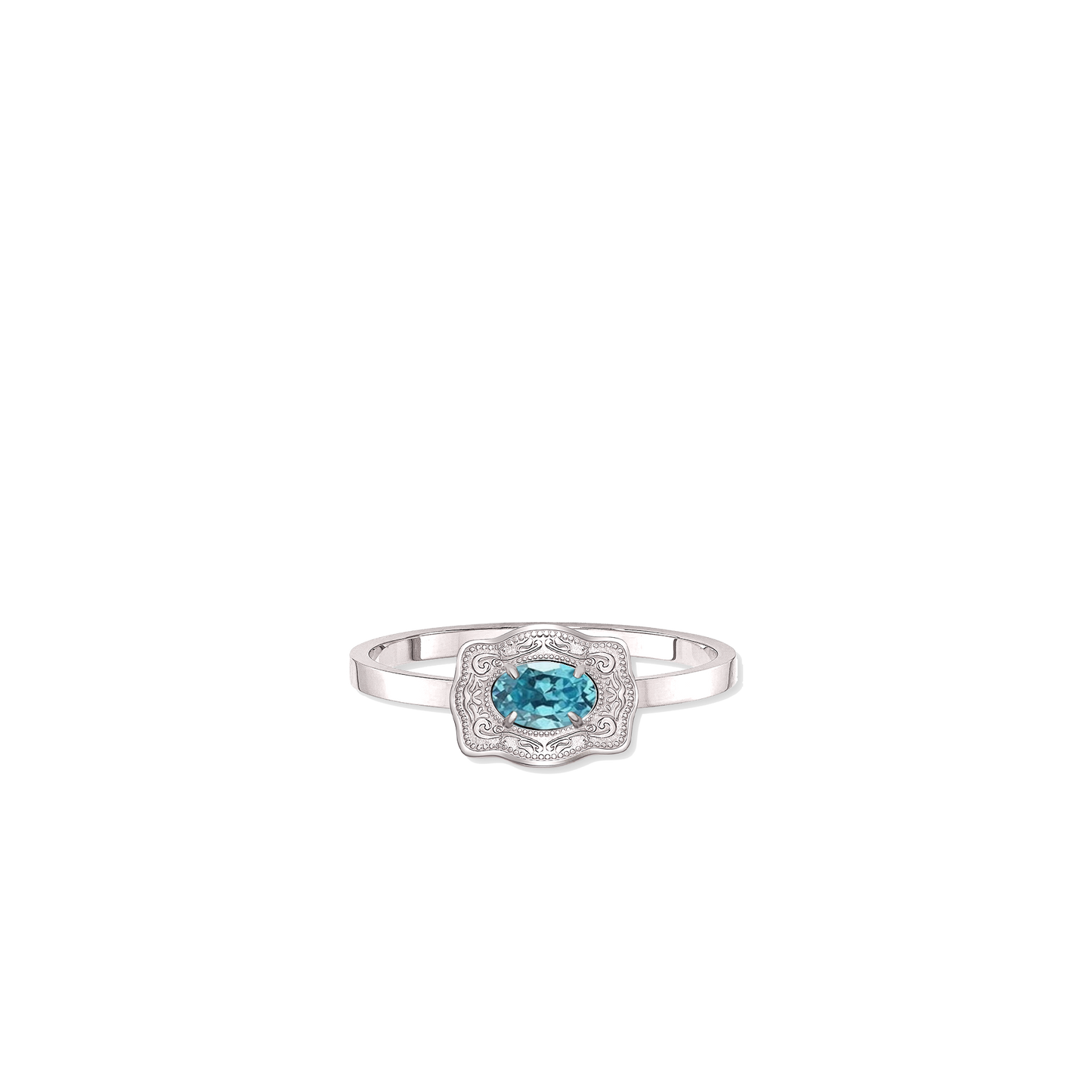 Ultra Mini Belt Buckle Birthstone Ring - Silver