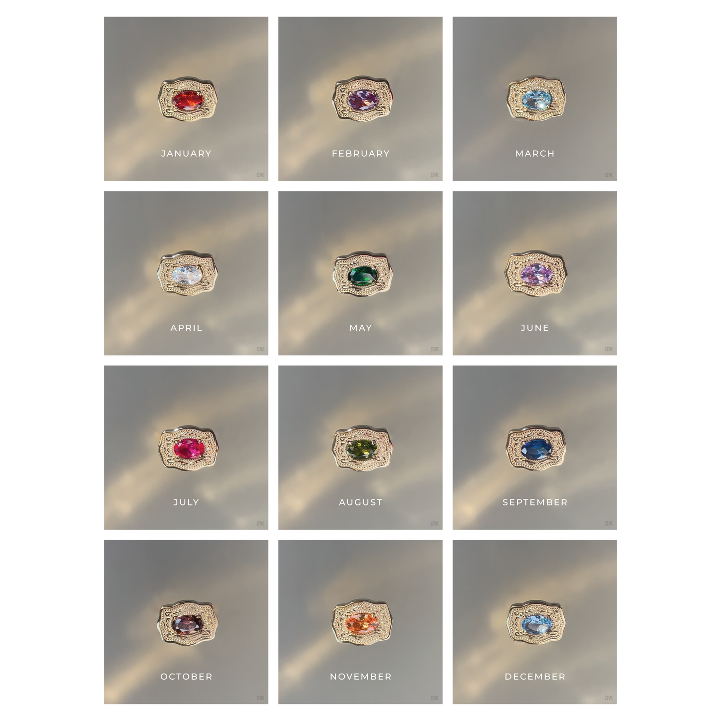 Ultra Mini Belt Buckle Birthstone Bracelet - Gold