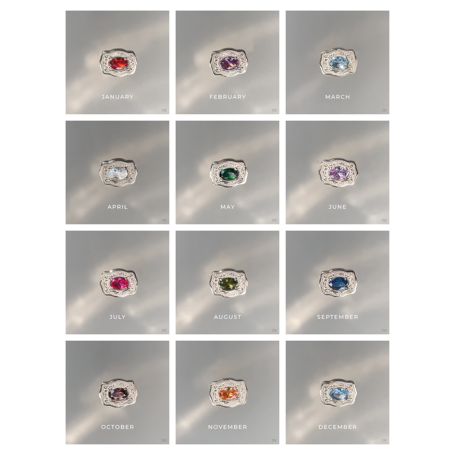 Ultra Mini Belt Buckle Birthstone Bracelet - Silver