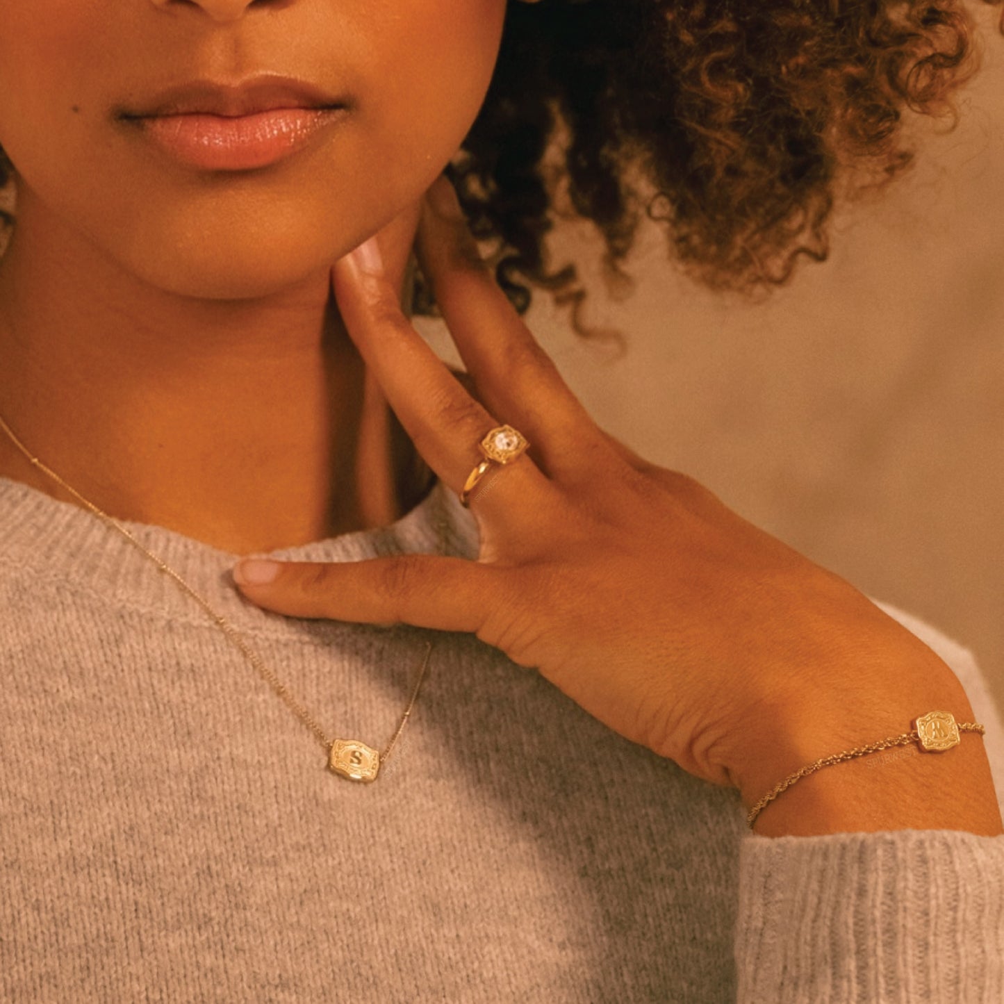 Ultra Mini Belt Buckle Birthstone Ring - Gold