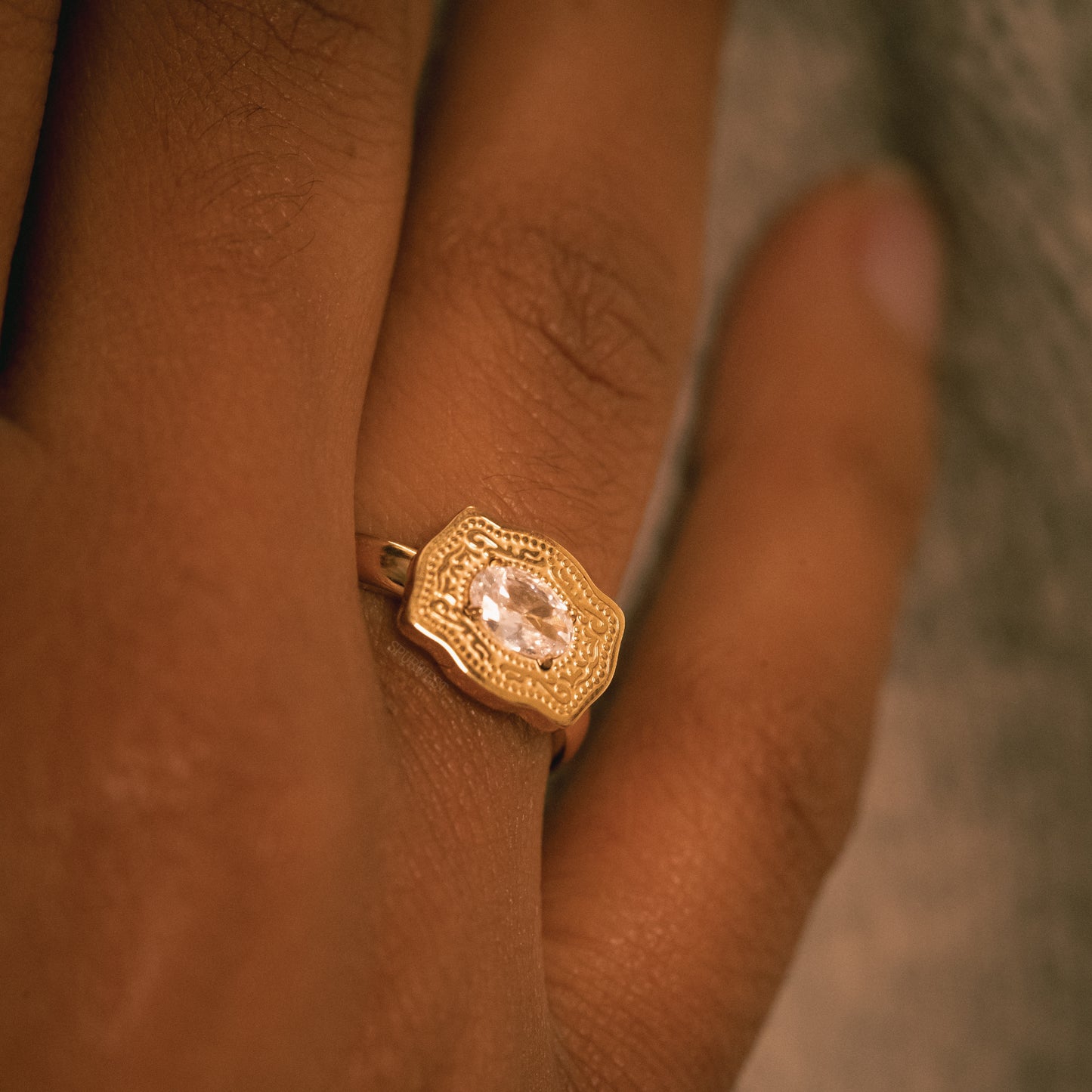 Ultra Mini Belt Buckle Birthstone Ring - Gold