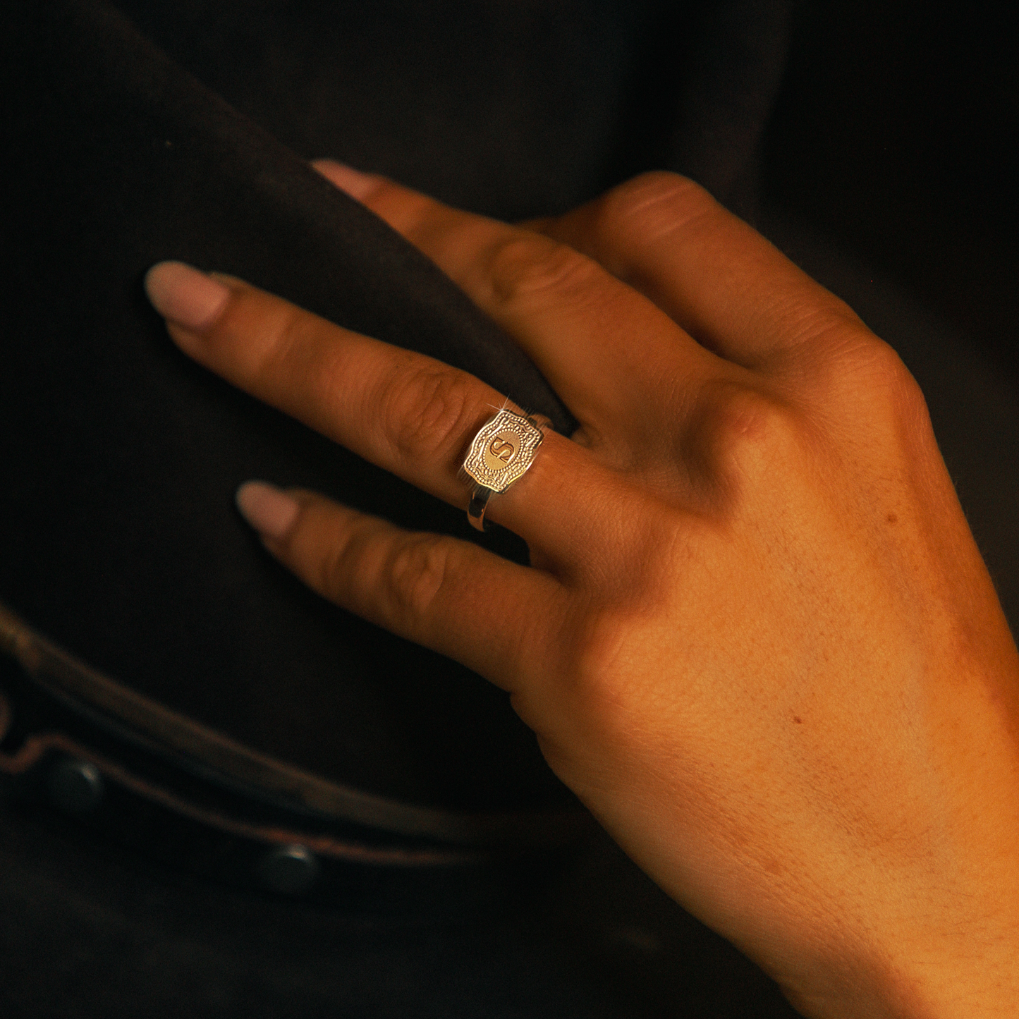 SpurWest Ultra Mini Belt Buckle Ring (Initial) - Gold