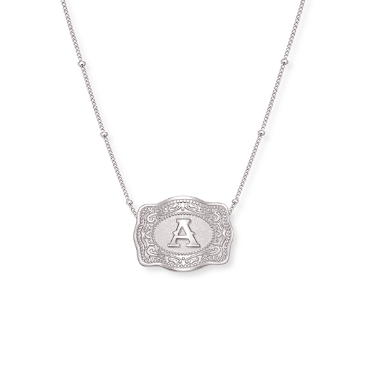 Initial mini belt buckle necklace in silver - SpurWest western jewelry