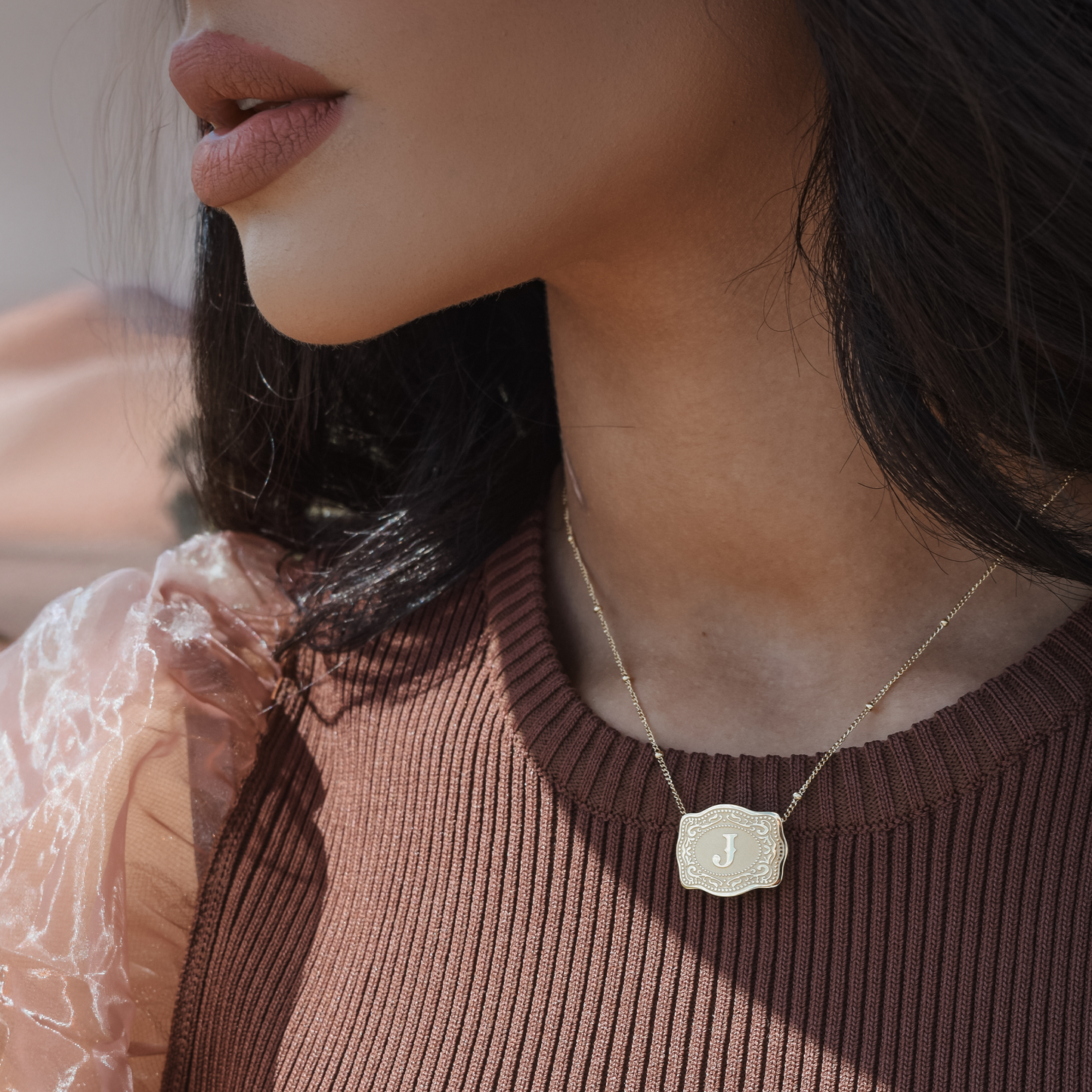 SpurWest Initial Mini Belt Buckle Necklace - Gold